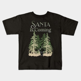 Santa Is Coming Deep Wood Green Kids T-Shirt